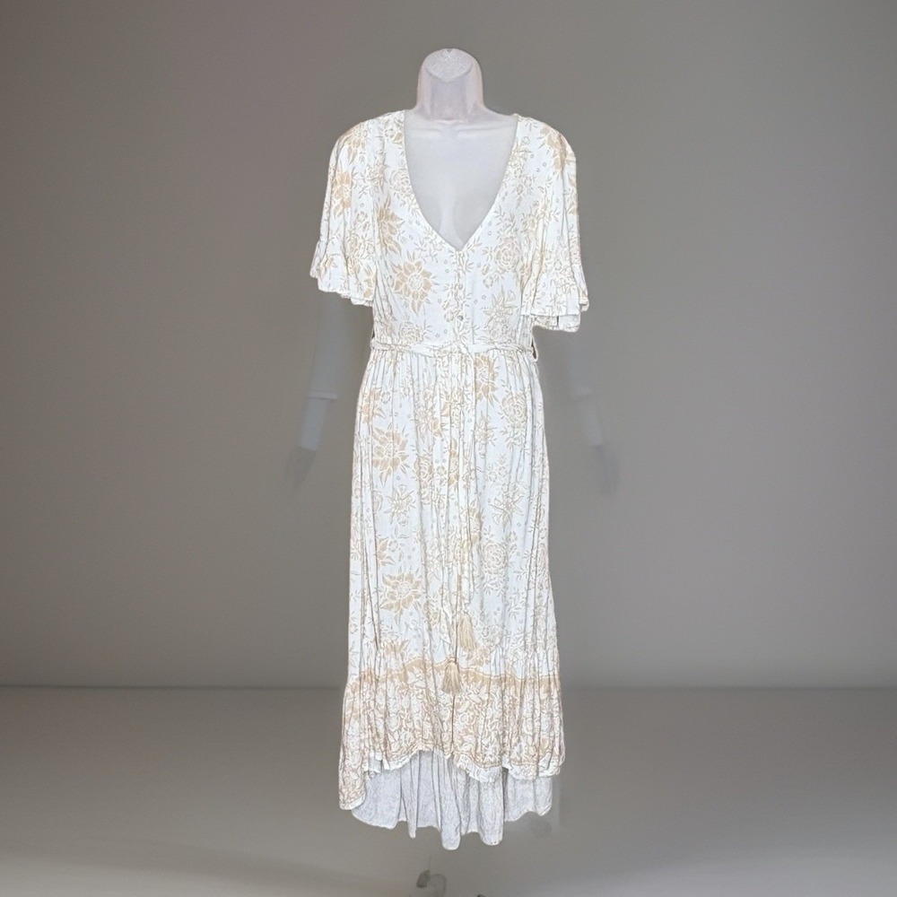 Petal & Pup Maxi Dress Women 4 White Floral Boho Cottagecore Ruffle Hem Coquette